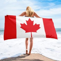 Canada microfiber beach towel with red maple leaf design, sand-free towel for beach, pool, travel and Canada Day celebrations