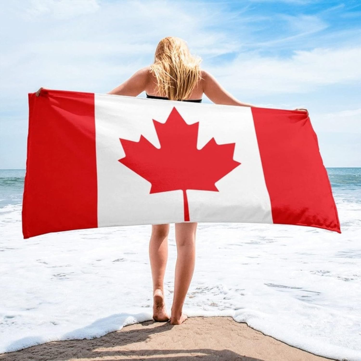 Canada microfiber beach towel with red maple leaf design, sand-free towel for beach, pool, travel and Canada Day celebrations