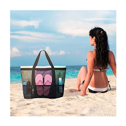 xxl mesh beach bag with multiple pockets and zipper compartments for beach travel gym and shopping
