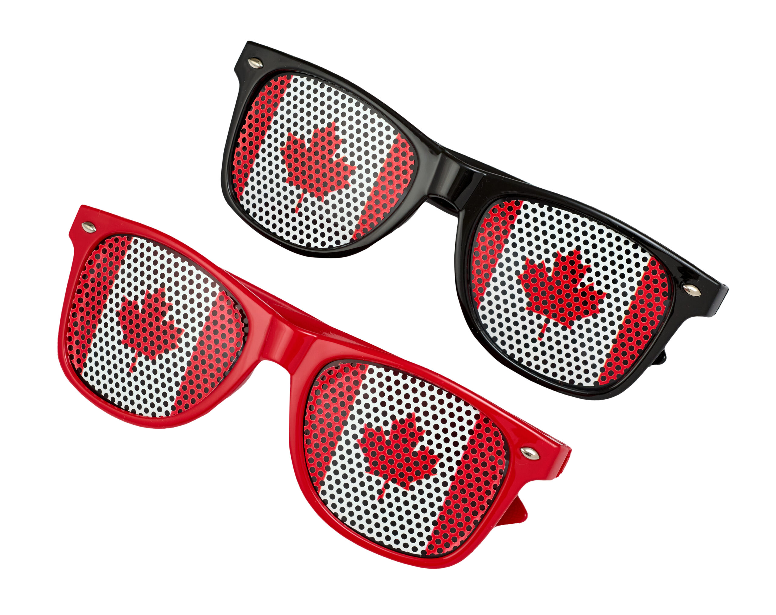 Canada Flag Sunglasses – UV400 Protection Red and White Canadian Pride Sunglasses. Perfect for Canada Day parties, parades, festivals, and patriotic celebrations.