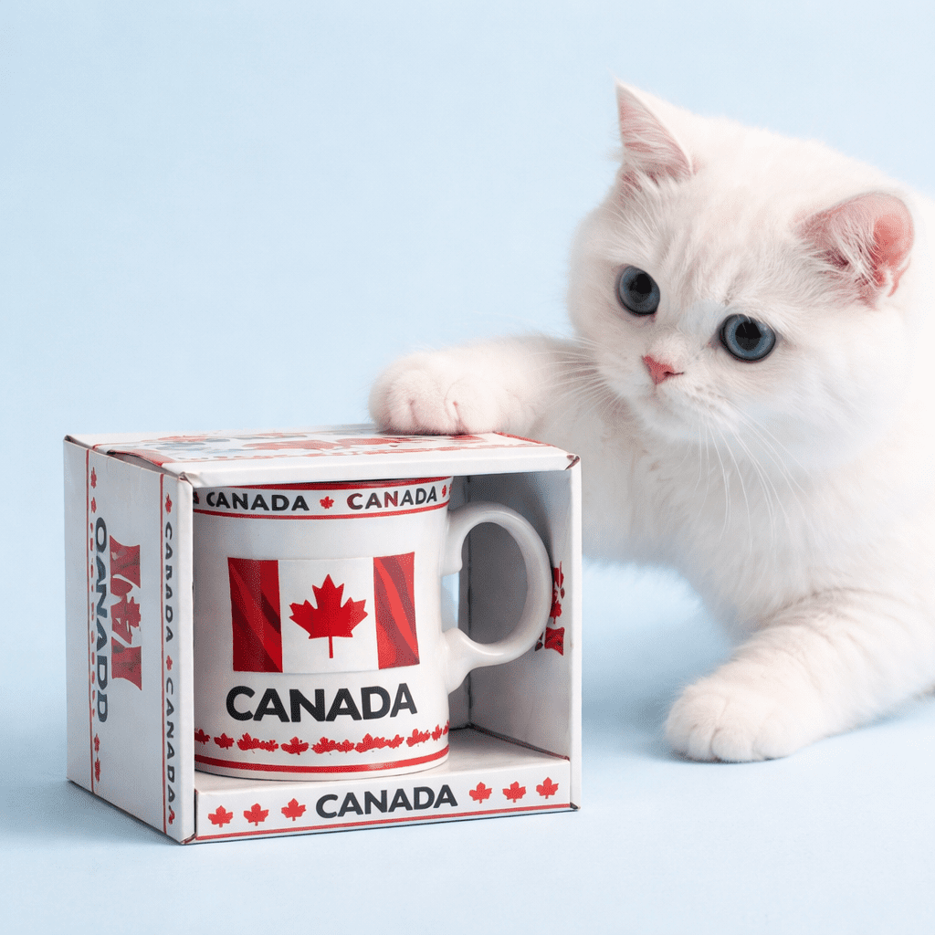 Canadian souvenir coffee mug with maple leaf design